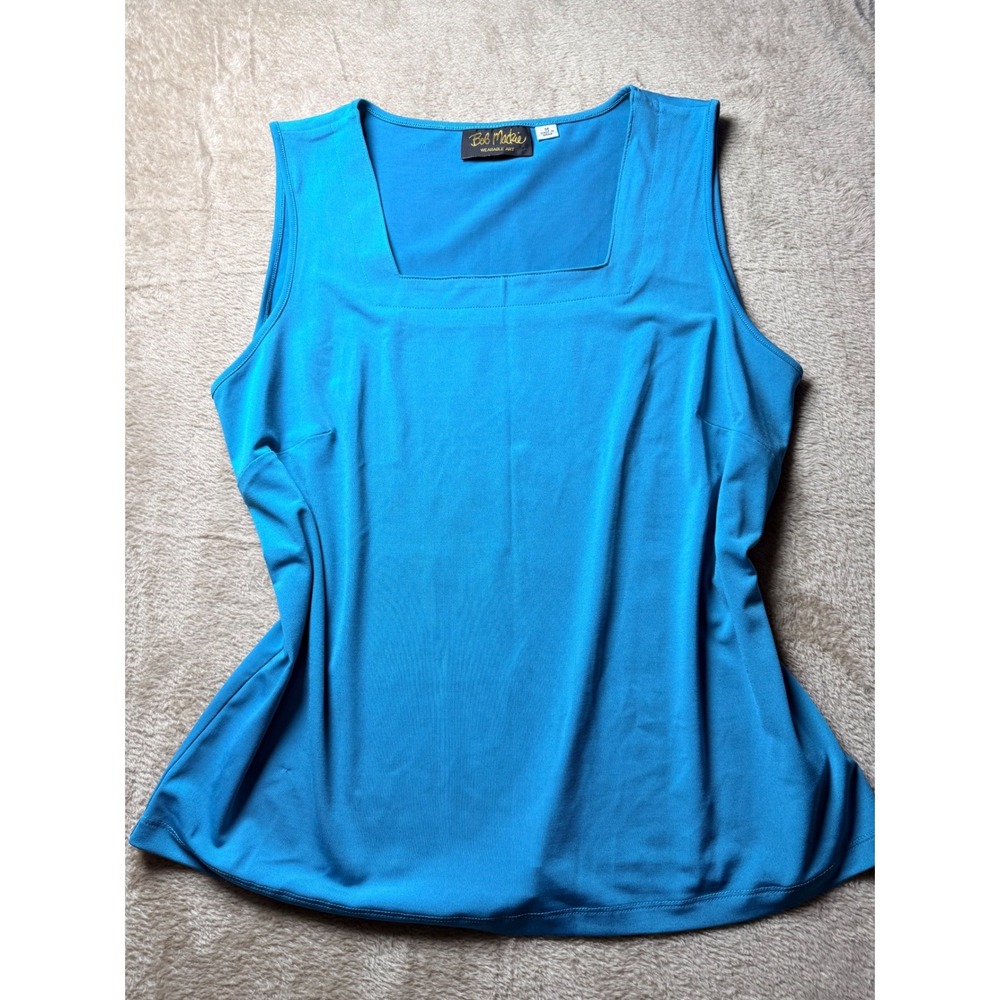 Bob Mackie Wearable Art Turquoise Blue Square Neck Sleeveless Tank Top Womens M